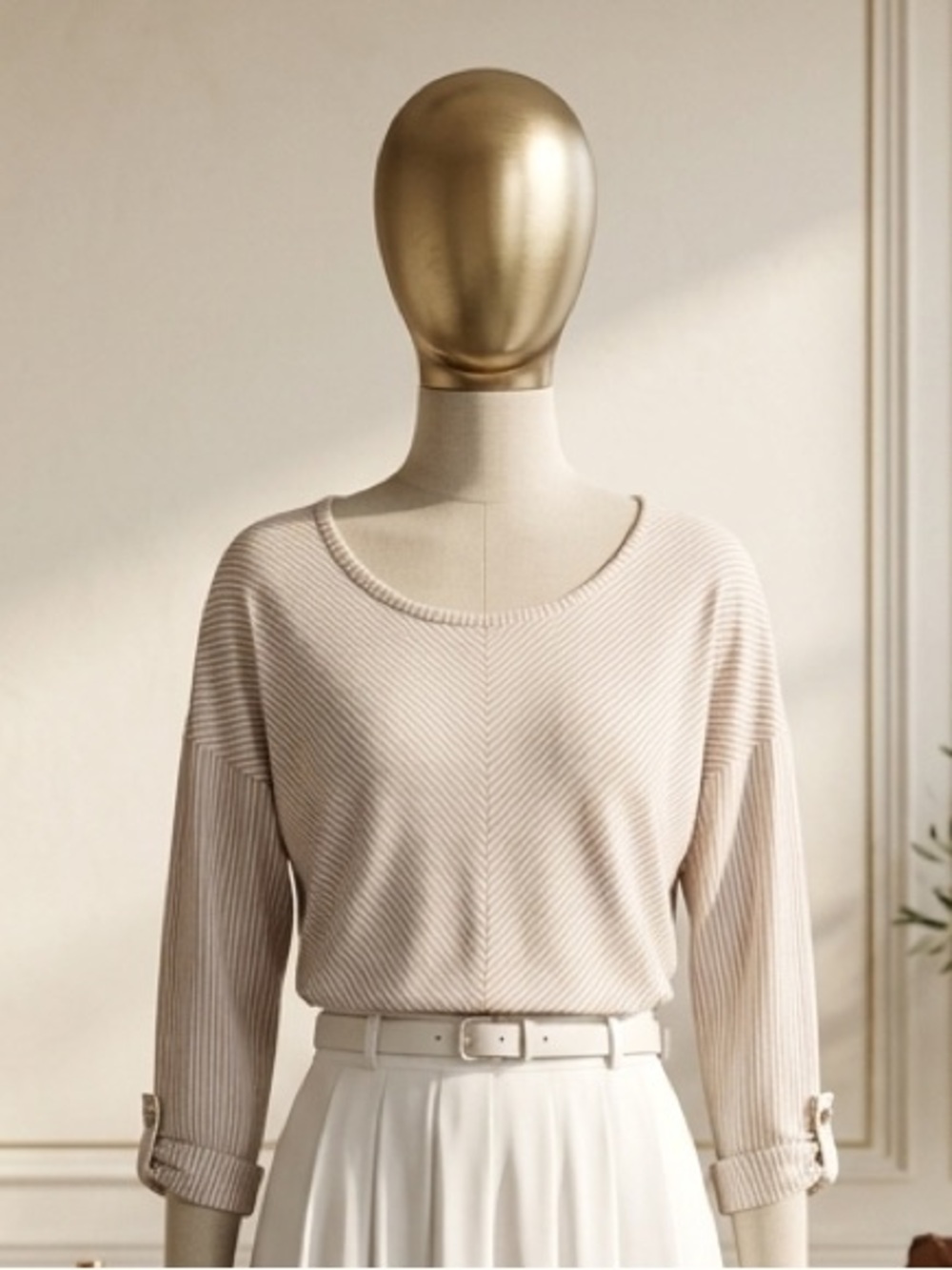New York Laundry Neutral striped Boatneck Top in Cream